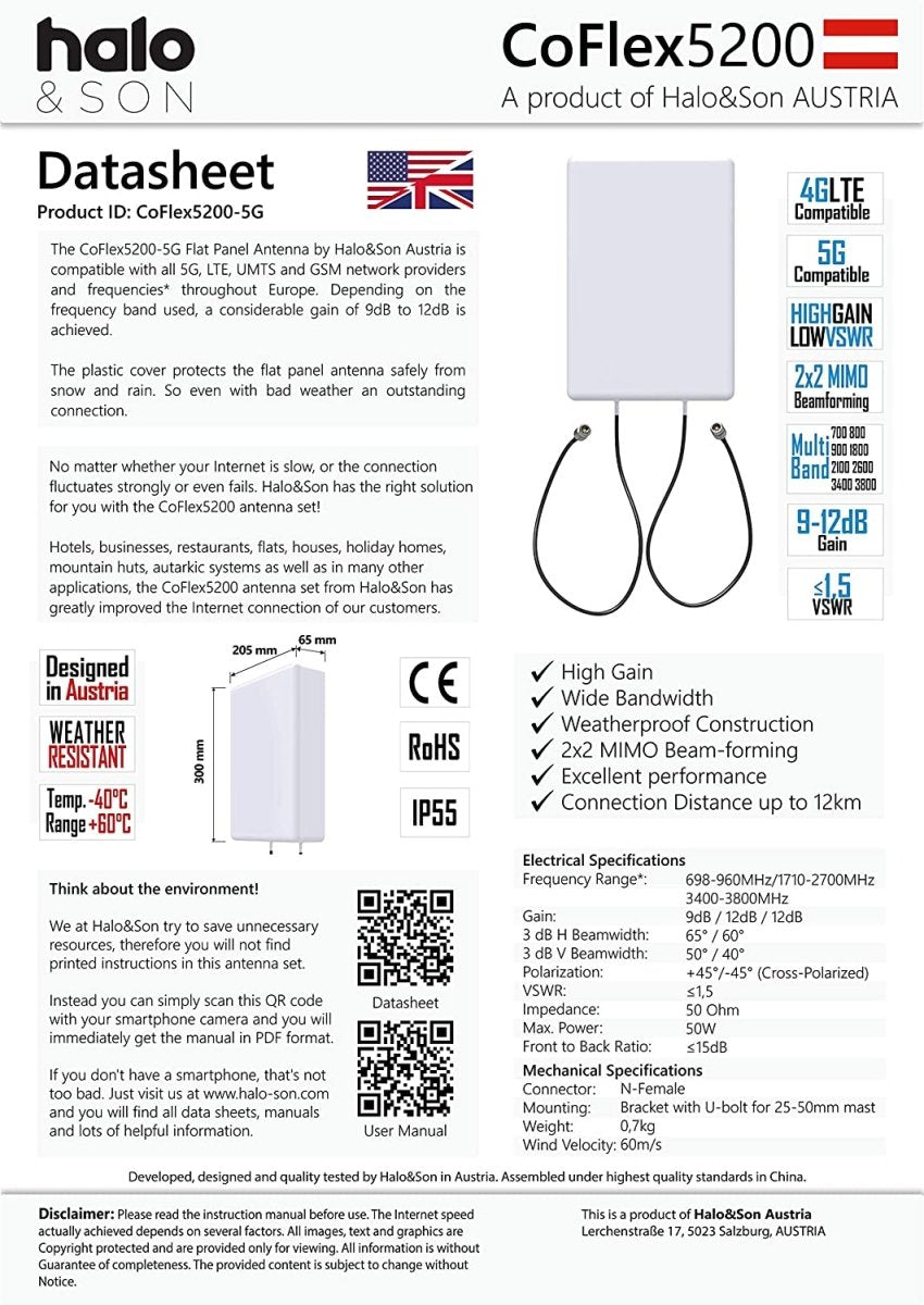 CoFlex5200-5G MIMO Panel Richtantenne 20dBi - Halo&Son Austria